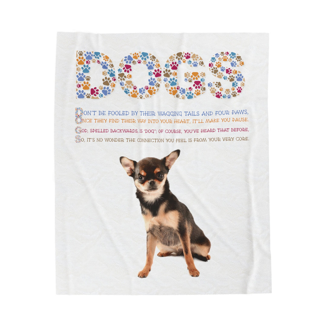 Chihuahua Velveteen Plush Blanket with Acrostic Poem Spelling out "Dogs". Christmas Gift for Child or Adult