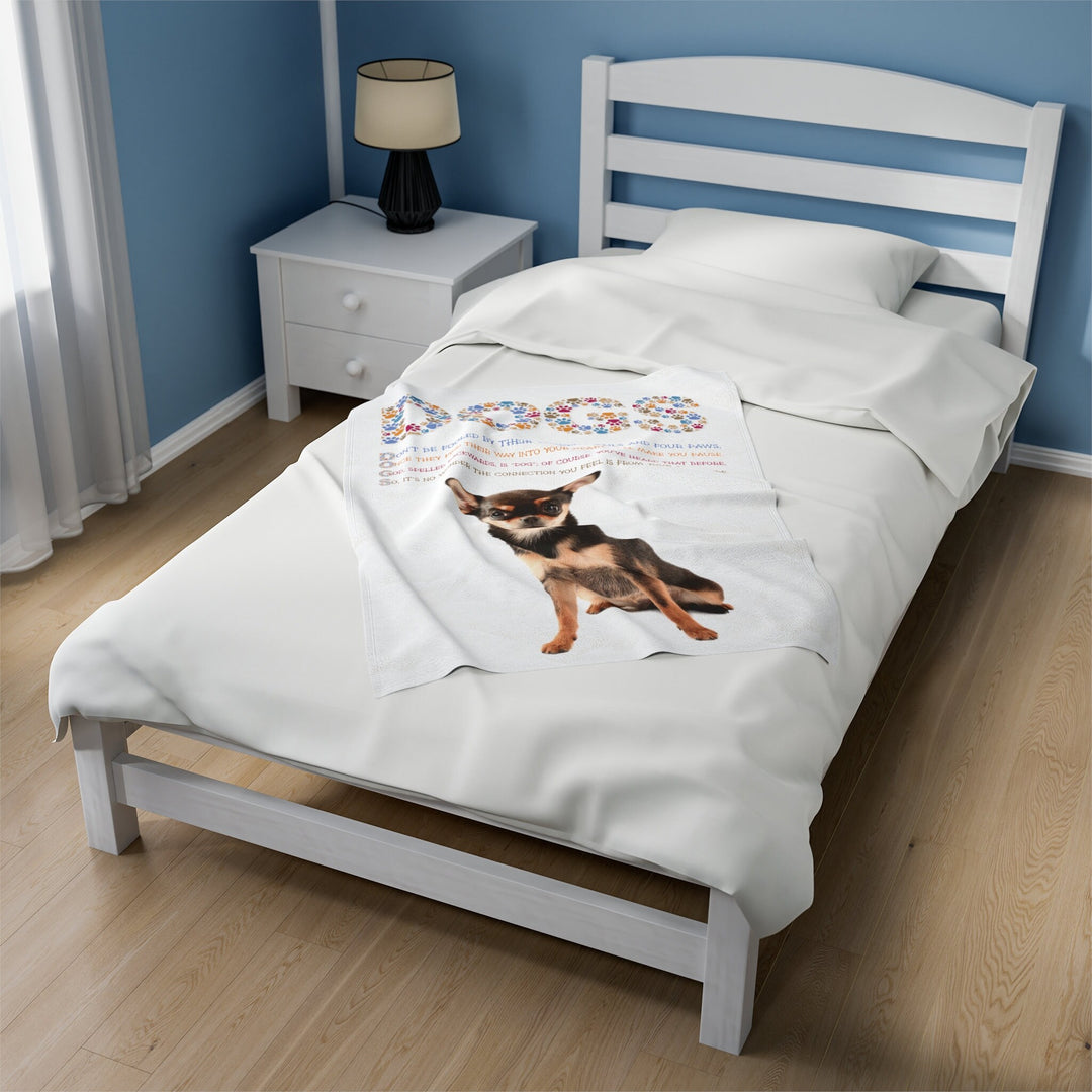 Chihuahua Velveteen Plush Blanket with Acrostic Poem Spelling out "Dogs". Christmas Gift for Child or Adult