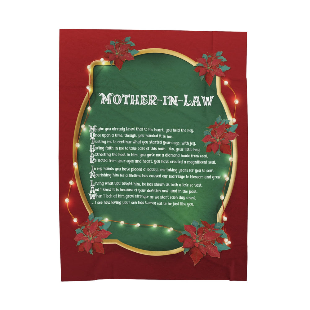 Velveteen Plush Blanket with Acrostic Poem Spelling out "Mother-in-Law". Christmas Gift for your Mother-in-Law