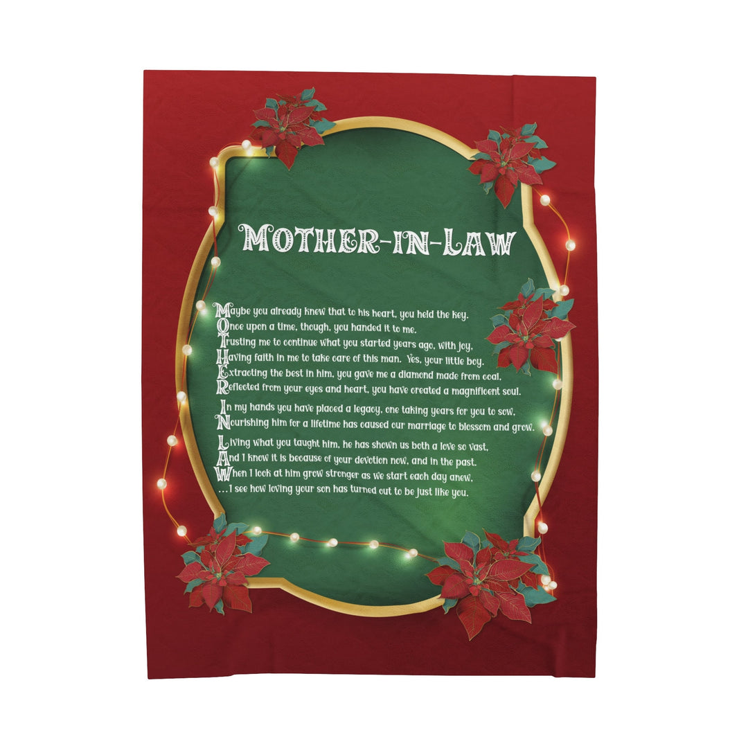 Velveteen Plush Blanket with Acrostic Poem Spelling out "Mother-in-Law". Christmas Gift for your Mother-in-Law