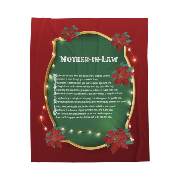 Velveteen Plush Blanket with Acrostic Poem Spelling out "Mother-in-Law". Christmas Gift for your Mother-in-Law
