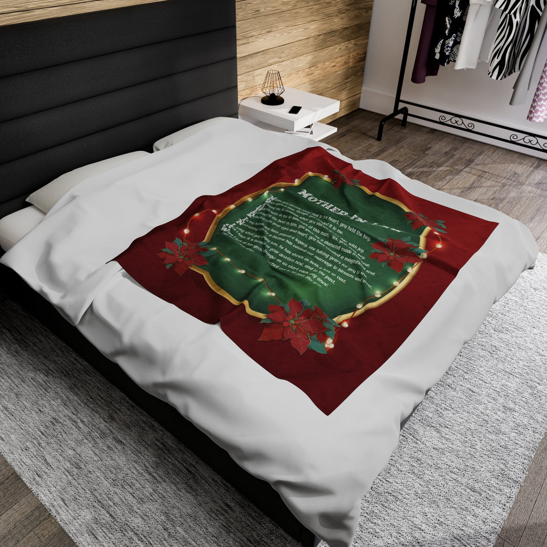 Velveteen Plush Blanket with Acrostic Poem Spelling out "Mother-in-Law". Christmas Gift for your Mother-in-Law