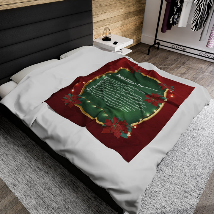 Velveteen Plush Blanket with Acrostic Poem Spelling out "Mother-in-Law". Christmas Gift for your Mother-in-Law