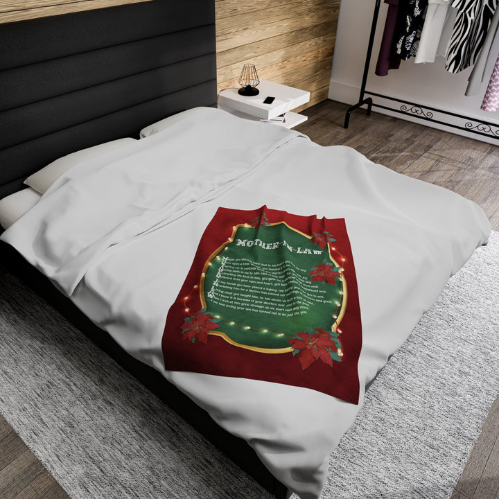 Velveteen Plush Blanket with Acrostic Poem Spelling out "Mother-in-Law". Christmas Gift for your Mother-in-Law