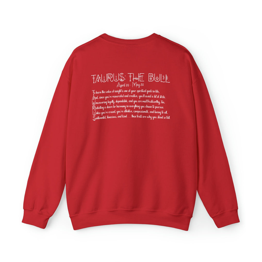 Astrology Sweatshirt with Acrostic Poem Spelling out "Taurus". Great Birthday or Christmas Horoscope Sign Gift for Any Zodiac Lover.