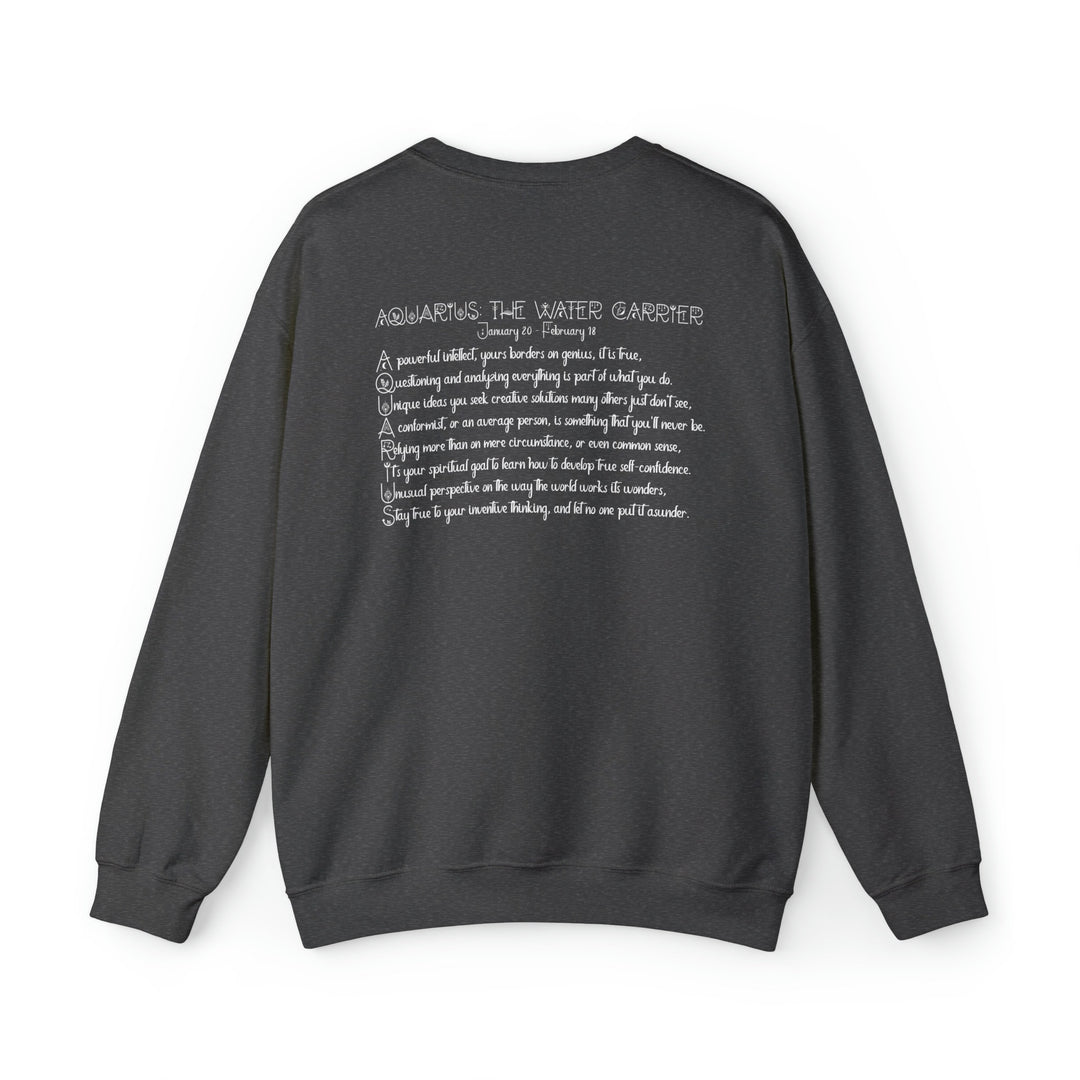 Astrology Sweatshirt with Acrostic Poem Spelling out "Aquarius". Great Birthday or Christmas Horoscope Sign Gift for Any Zodiac Lover.