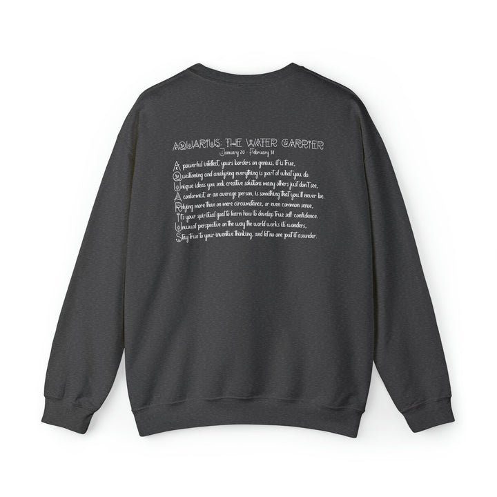 Astrology Sweatshirt with Acrostic Poem Spelling out "Aquarius". Great Birthday or Christmas Horoscope Sign Gift for Any Zodiac Lover.