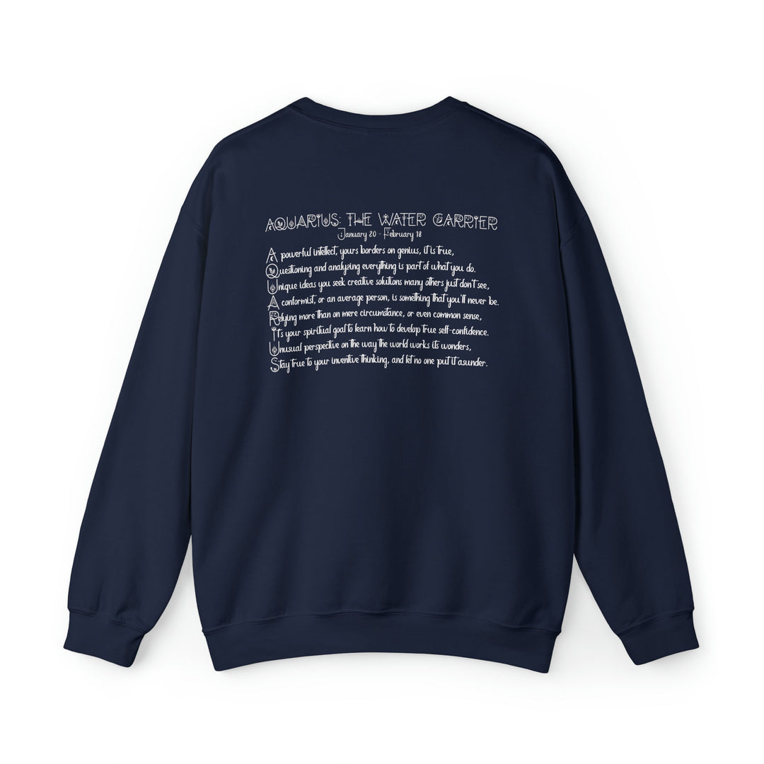 Astrology Sweatshirt with Acrostic Poem Spelling out "Aquarius". Great Birthday or Christmas Horoscope Sign Gift for Any Zodiac Lover.