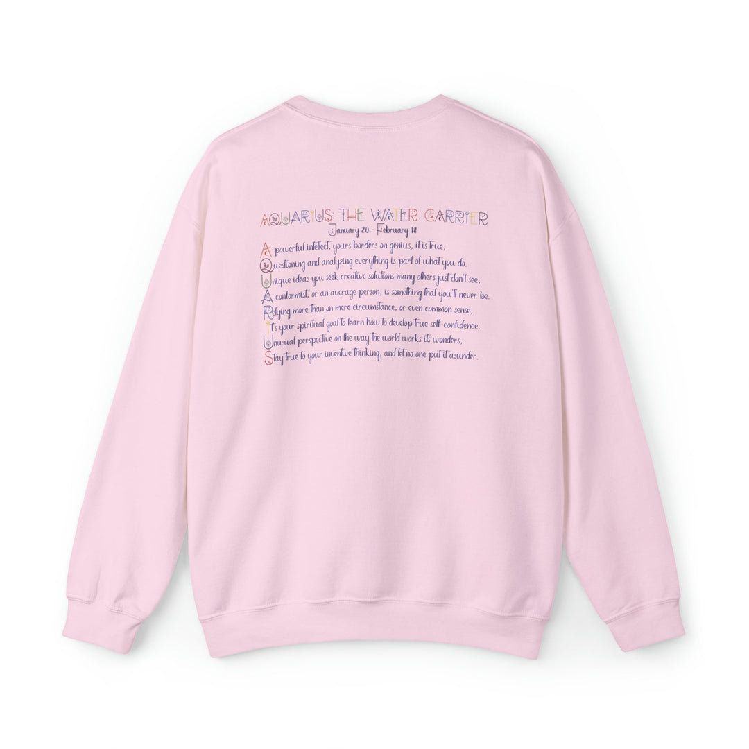 Astrology Sweatshirt with Acrostic Poem Spelling out "Aquarius". Great Birthday or Christmas Horoscope Sign Gift for Any Zodiac Lover.