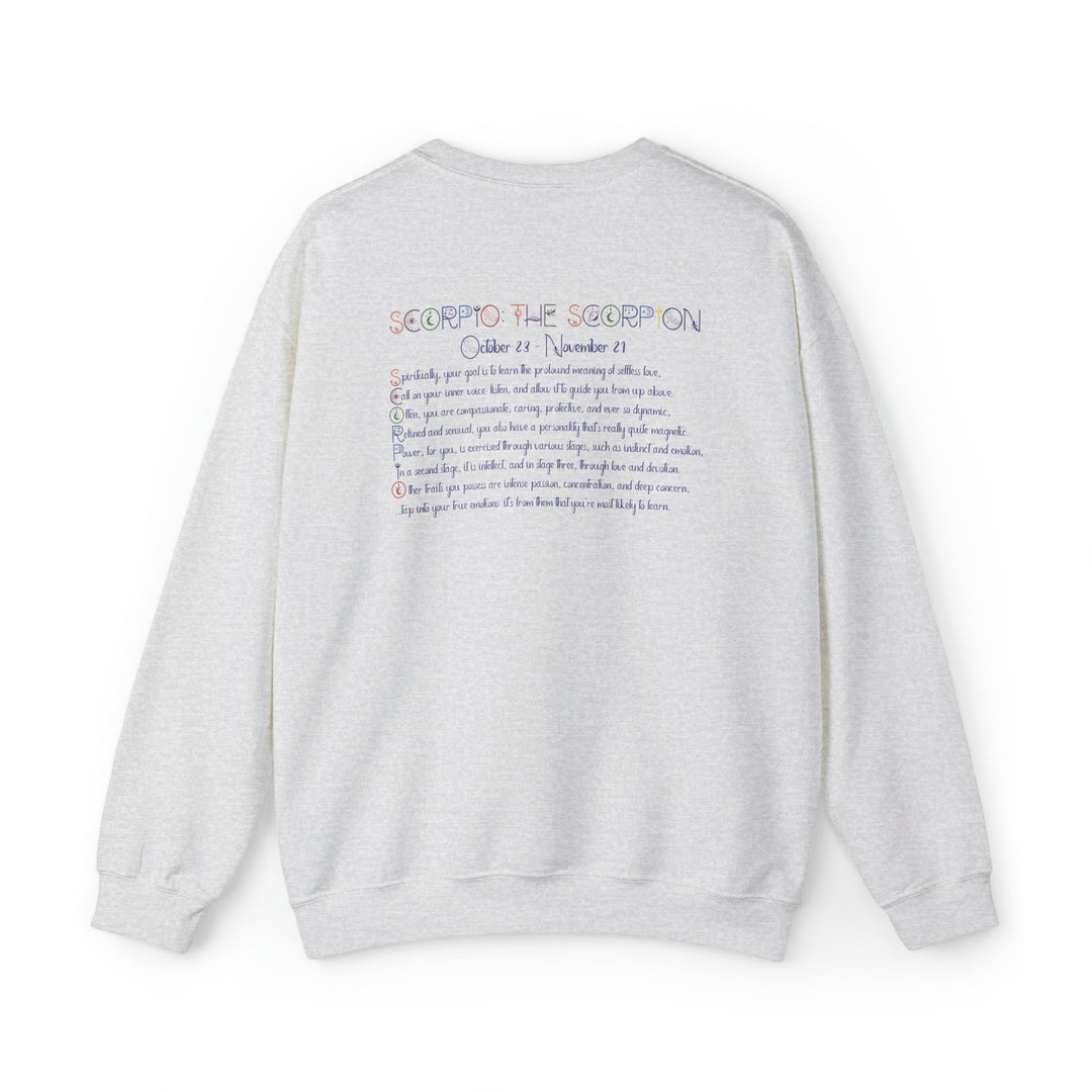 Astrology Sweatshirt with Acrostic Poem Spelling out "Scorpio". Great Birthday or Christmas Horoscope Sign Gift for Any Zodiac Lover.