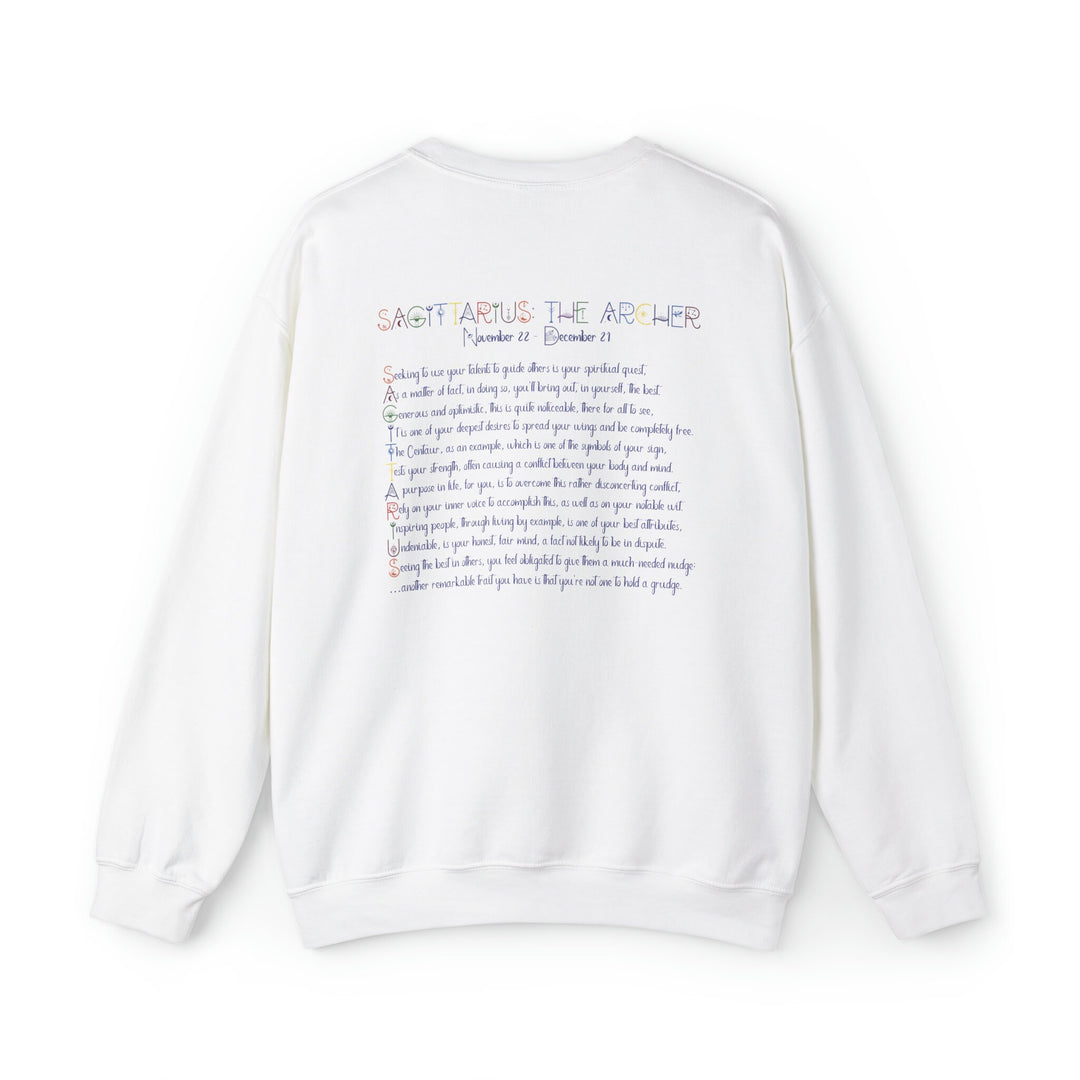 Astrology Sweatshirt with Acrostic Poem Spelling out "Sagittarius". Great Birthday or Christmas Horoscope Sign Gift for Any Zodiac Lover.