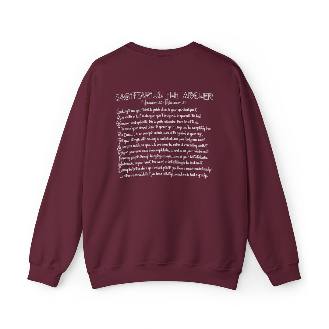 Astrology Sweatshirt with Acrostic Poem Spelling out "Sagittarius". Great Birthday or Christmas Horoscope Sign Gift for Any Zodiac Lover.