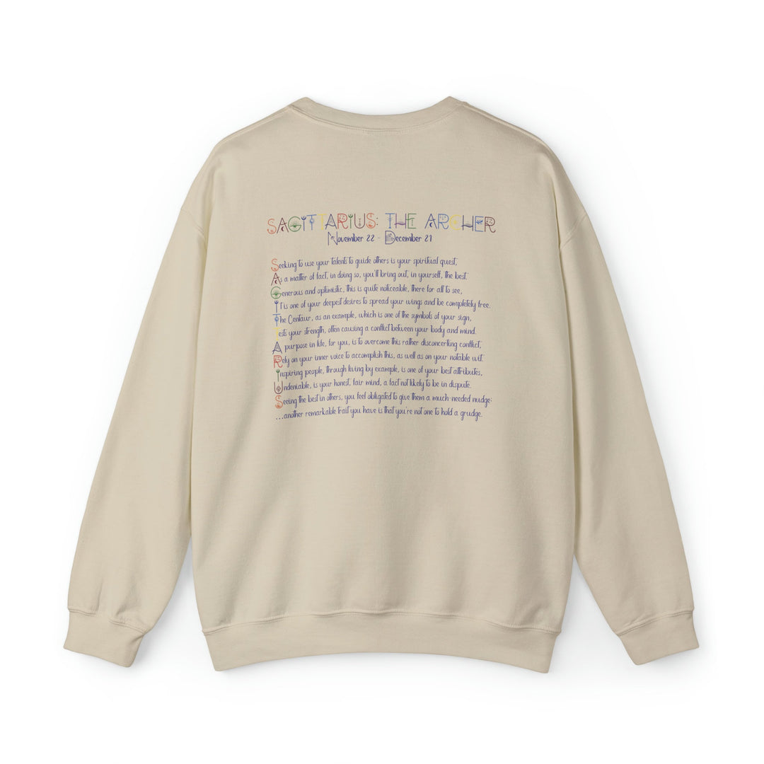 Astrology Sweatshirt with Acrostic Poem Spelling out "Sagittarius". Great Birthday or Christmas Horoscope Sign Gift for Any Zodiac Lover.