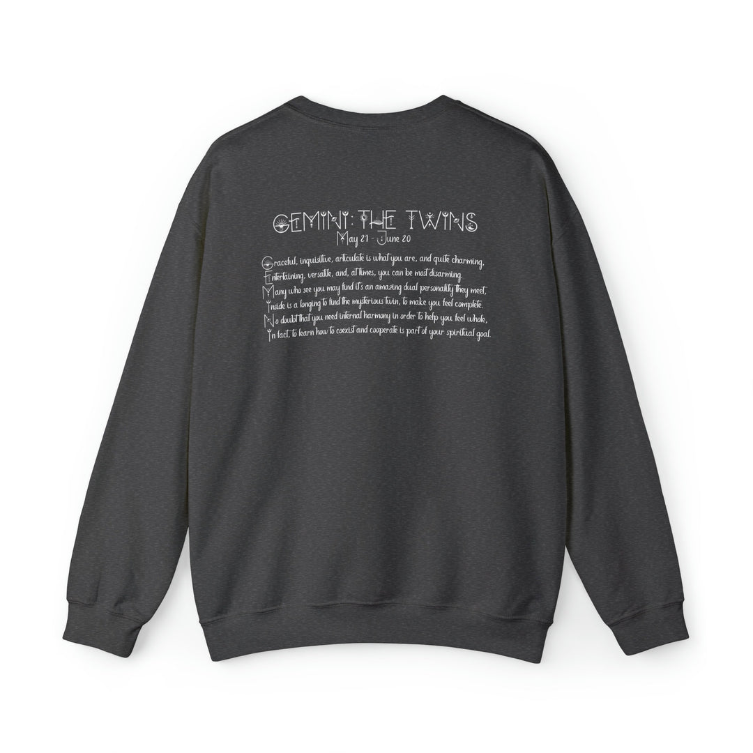 Astrology Sweatshirt with Acrostic Poem Spelling out "Gemini". Great Birthday or Christmas Horoscope Sign Gift for Any Zodiac Lover.