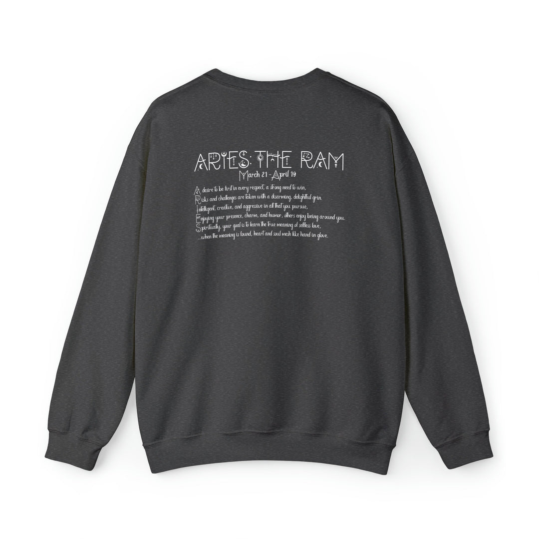Astrology Sweatshirt with Acrostic Poem Spelling out "Aries". Great Birthday or Christmas Horoscope Sign Gift for Any Zodiac Lover.