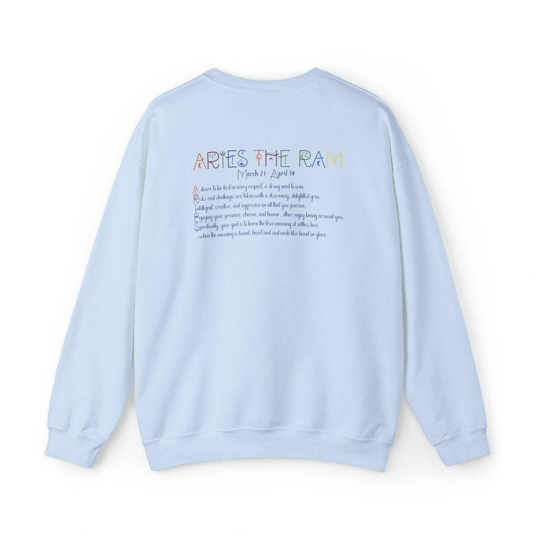 Astrology Sweatshirt with Acrostic Poem Spelling out "Aries". Great Birthday or Christmas Horoscope Sign Gift for Any Zodiac Lover.