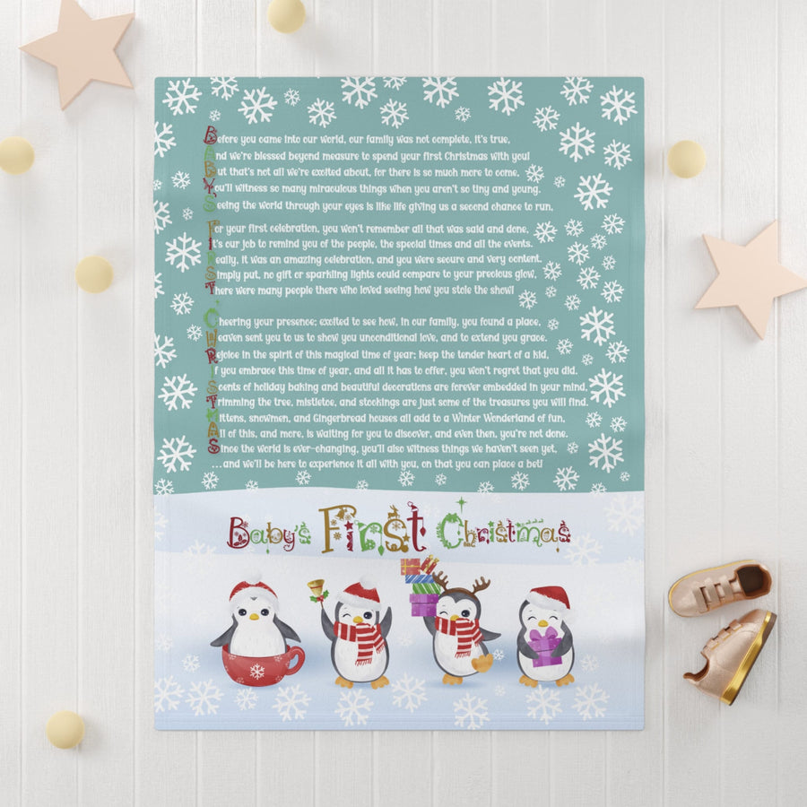 Baby's First Christmas Baby Penguin Blanket for Shower or Christmas Gift, Nursery Decor for Newborn