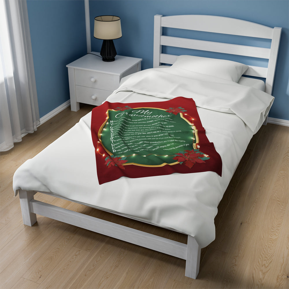 Velveteen Plush Blanket with Acrostic Poem Spelling out "My Grandmother". Christmas Gift for Grandma