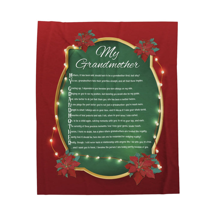 Velveteen Plush Blanket with Acrostic Poem Spelling out "My Grandmother". Christmas Gift for Grandma