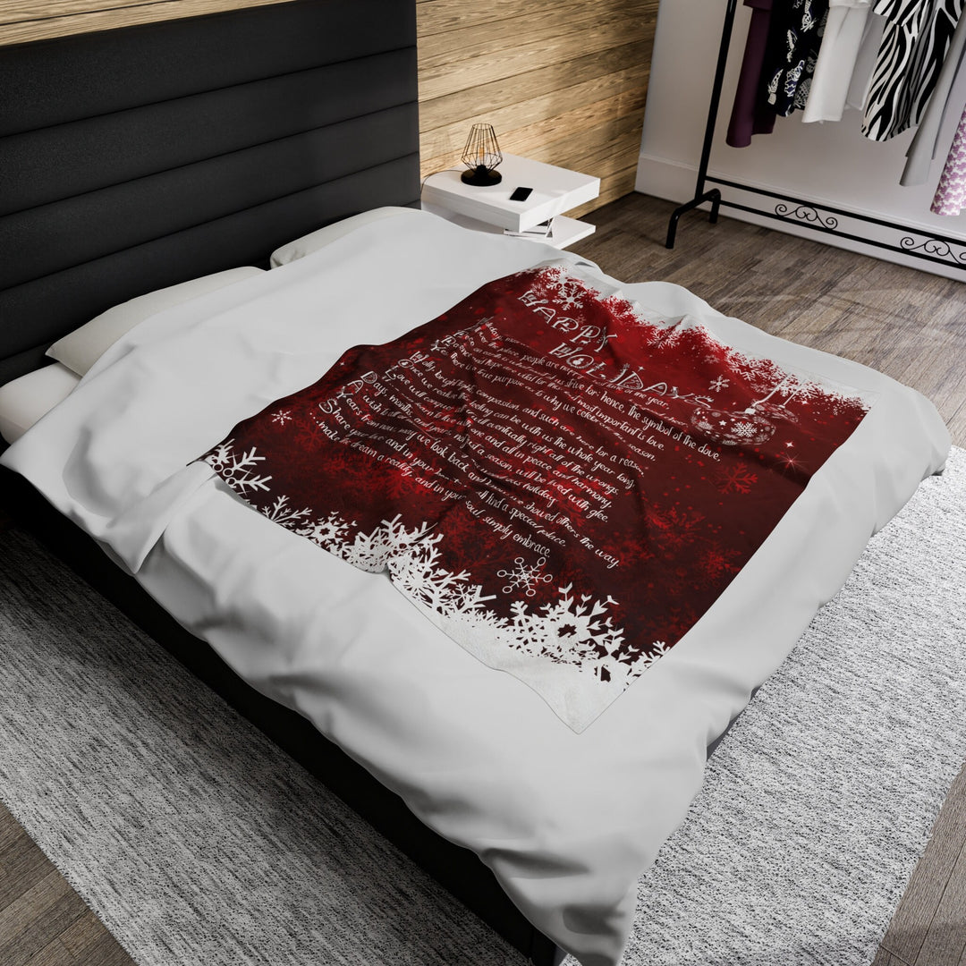 Happy Holidays Velveteen Plush Blanket with Acrostic Poem Spelling out "Happy Holidays". Christmas Gift for Child or Adult
