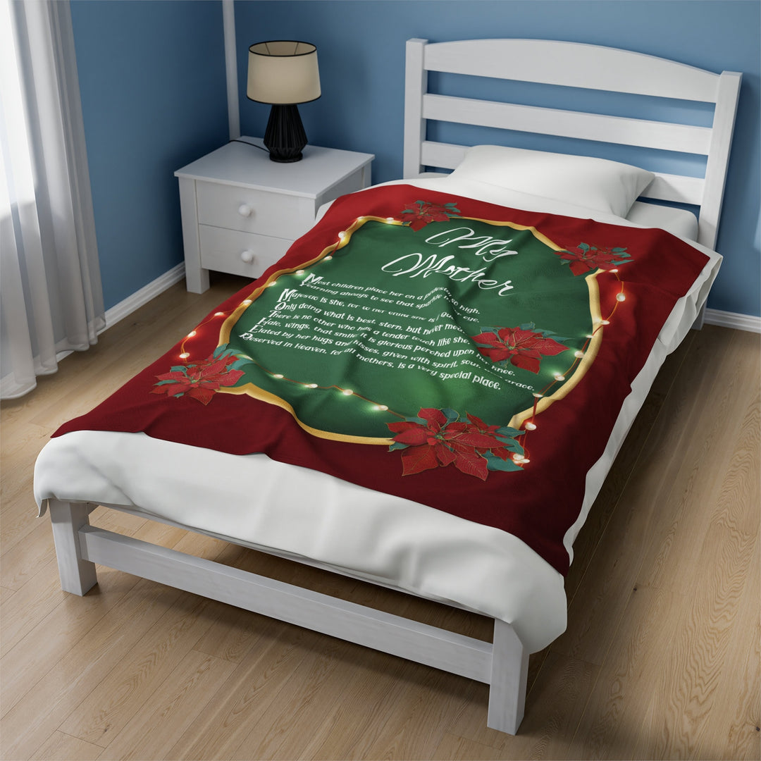 Velveteen Plush Blanket with Acrostic Poem Spelling out "My Mother". Christmas Gift for Mom