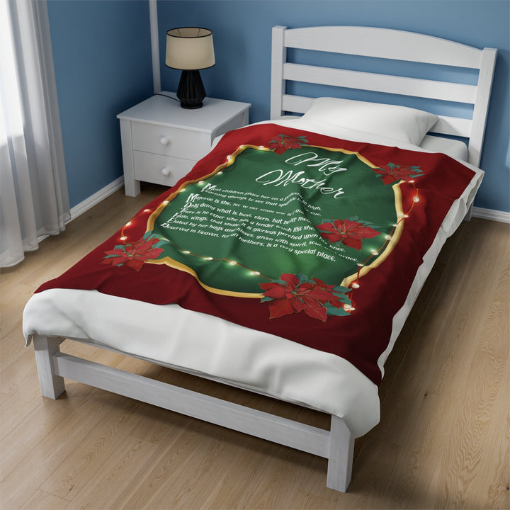 Velveteen Plush Blanket with Acrostic Poem Spelling out "My Mother". Christmas Gift for Mom