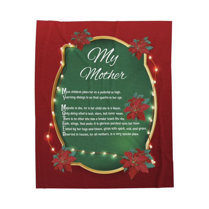 Velveteen Plush Blanket with Acrostic Poem Spelling out "My Mother". Christmas Gift for Mom