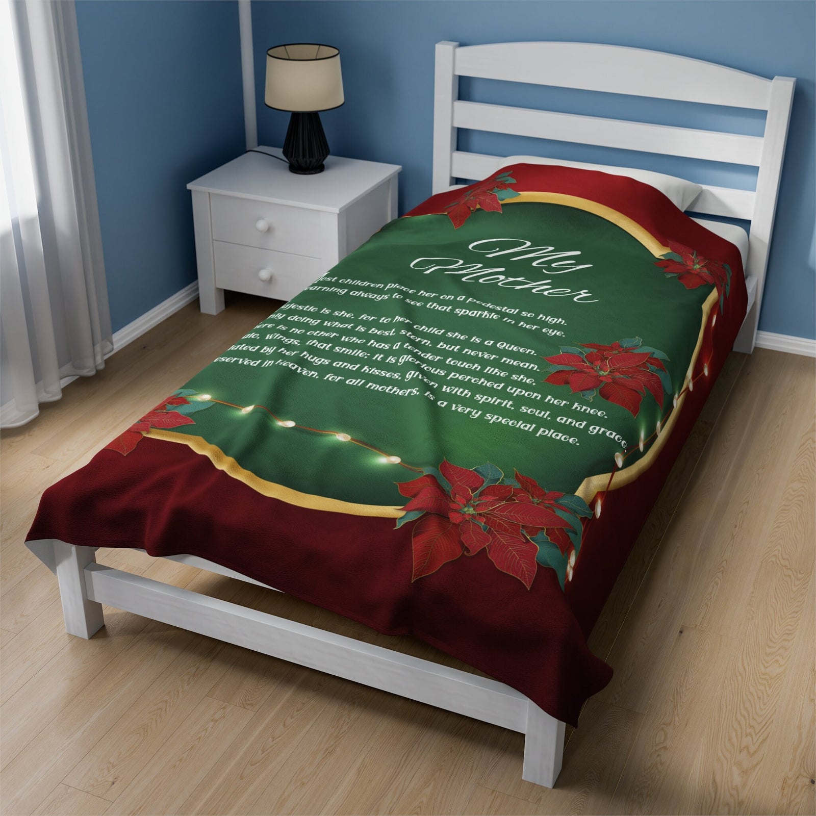 Velveteen Plush Blanket with Acrostic Poem Spelling out "My Mother". Christmas Gift for Mom