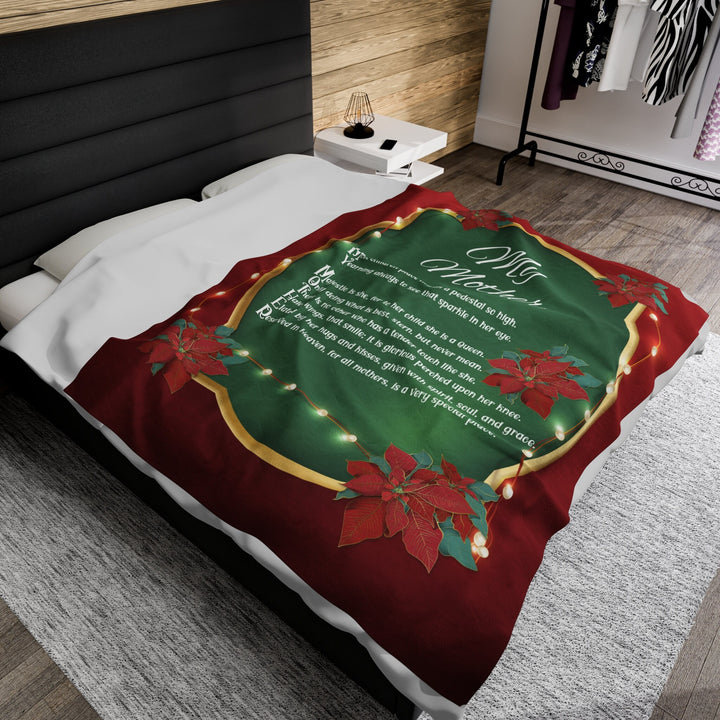 Velveteen Plush Blanket with Acrostic Poem Spelling out "My Mother". Christmas Gift for Mom