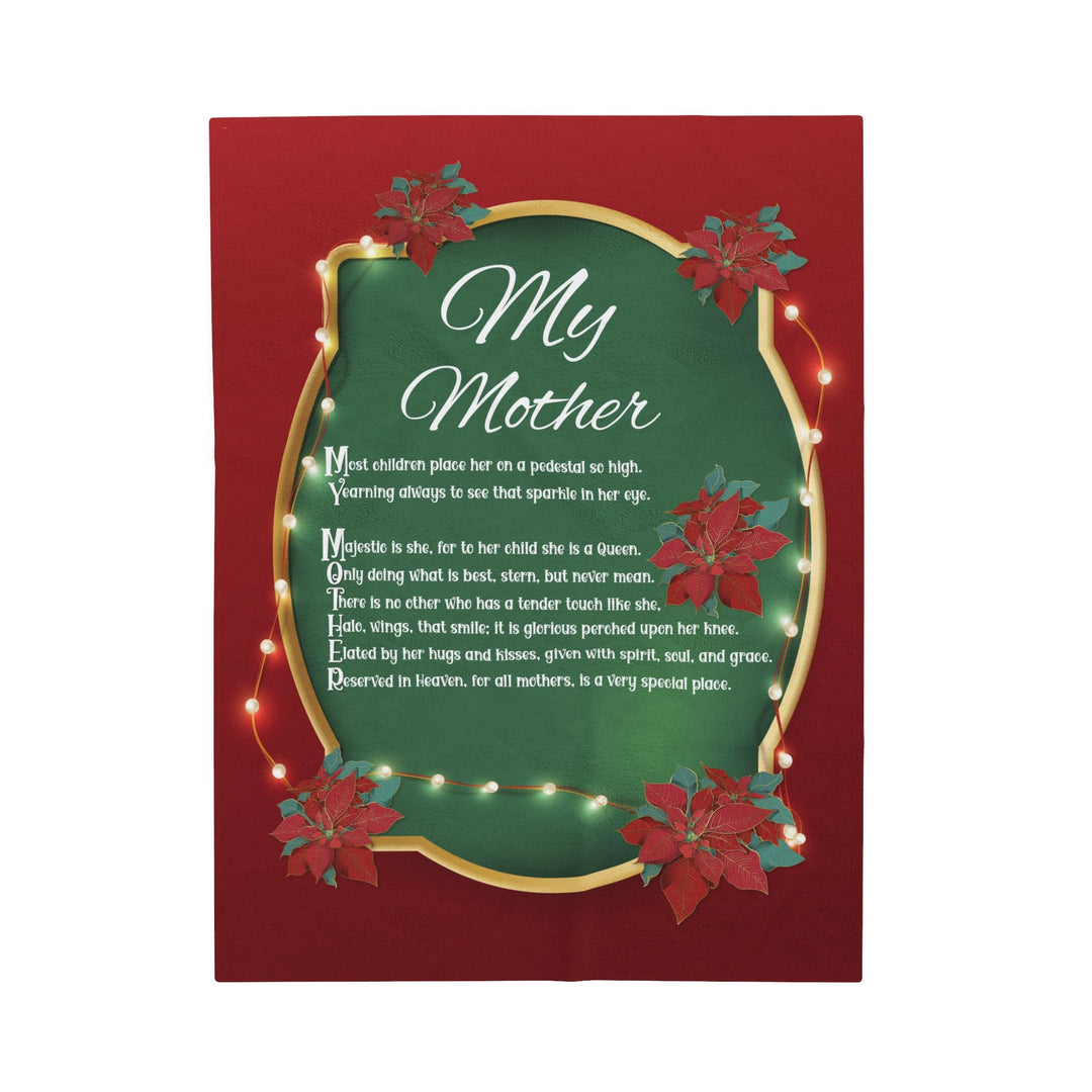 Velveteen Plush Blanket with Acrostic Poem Spelling out "My Mother". Christmas Gift for Mom