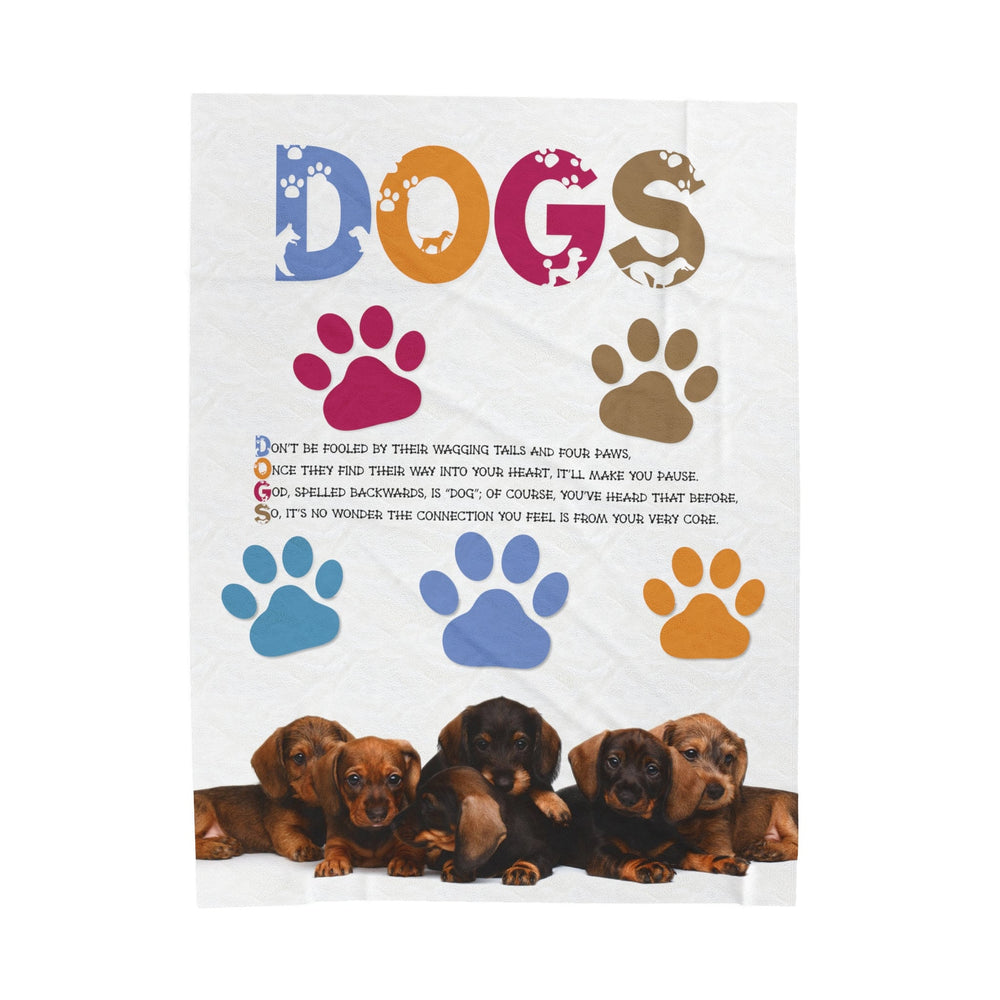 Dachshund Puppies on Velveteen Plush Blanket with Acrostic Poem Spelling out "Dogs". Christmas Gift for Child or Adult