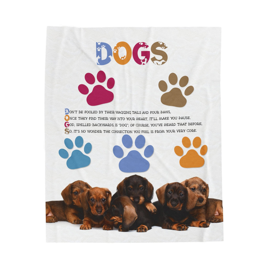 Dachshund Puppies on Velveteen Plush Blanket with Acrostic Poem Spelling out "Dogs". Christmas Gift for Child or Adult