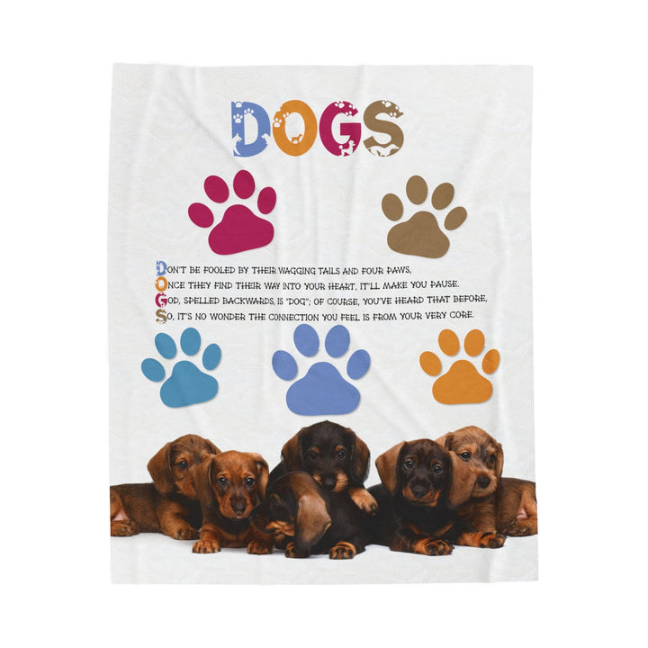 Dachshund Puppies on Velveteen Plush Blanket with Acrostic Poem Spelling out "Dogs". Christmas Gift for Child or Adult