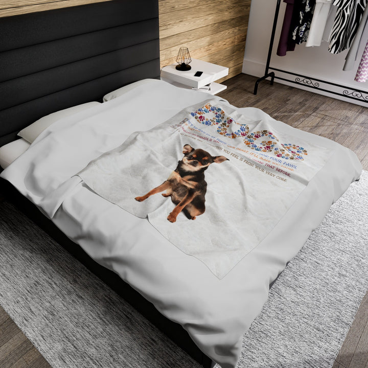 Chihuahua Velveteen Plush Blanket with Acrostic Poem Spelling out "Dogs". Christmas Gift for Child or Adult