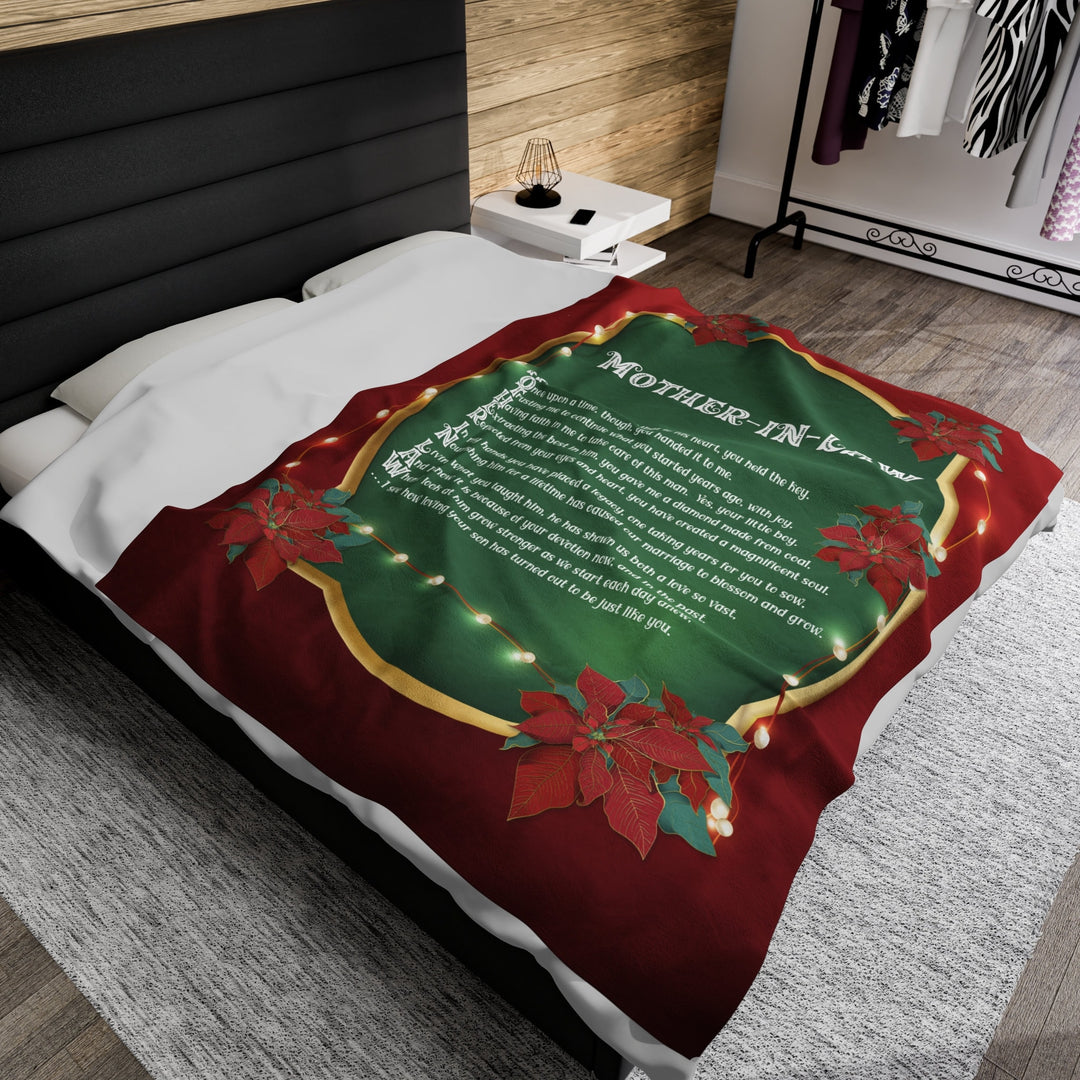 Velveteen Plush Blanket with Acrostic Poem Spelling out "Mother-in-Law". Christmas Gift for your Mother-in-Law