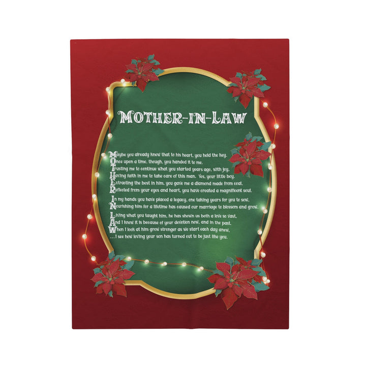 Velveteen Plush Blanket with Acrostic Poem Spelling out "Mother-in-Law". Christmas Gift for your Mother-in-Law