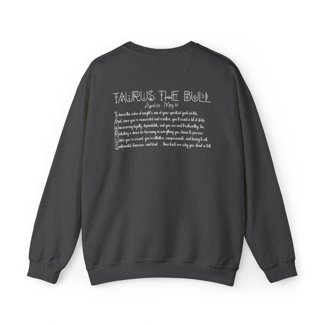 Astrology Sweatshirt with Acrostic Poem Spelling out "Taurus". Great Birthday or Christmas Horoscope Sign Gift for Any Zodiac Lover.
