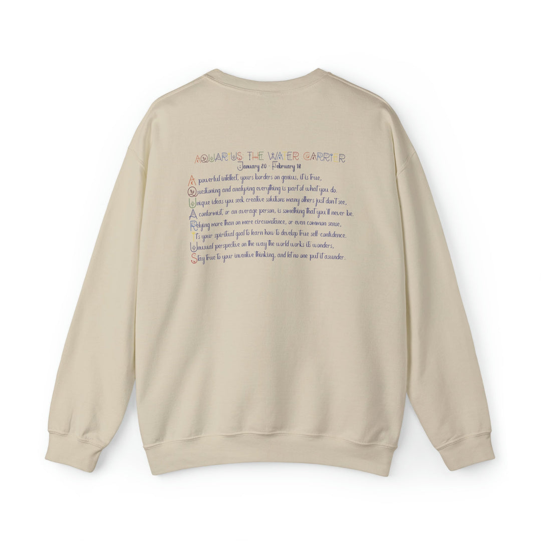 Astrology Sweatshirt with Acrostic Poem Spelling out "Aquarius". Great Birthday or Christmas Horoscope Sign Gift for Any Zodiac Lover.