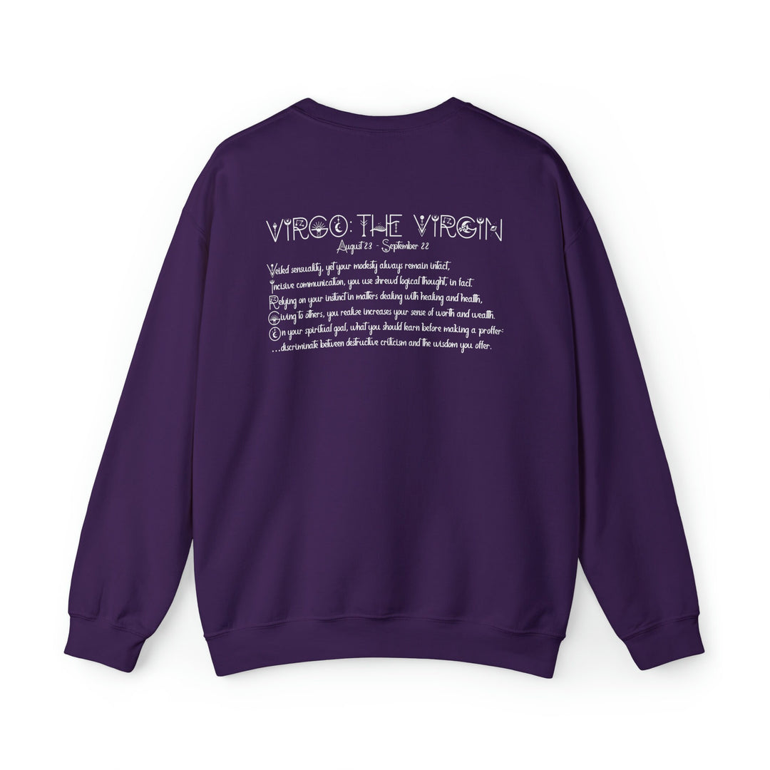 Astrology Sweatshirt with Acrostic Poem Spelling out "Virgo". Great Birthday or Christmas Horoscope Sign Gift for Any Zodiac Lover.
