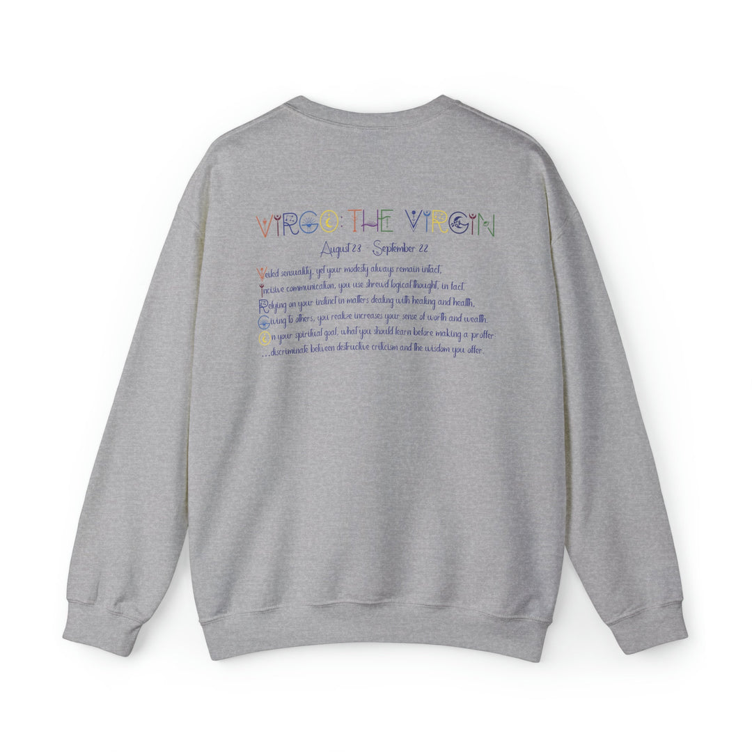 Astrology Sweatshirt with Acrostic Poem Spelling out "Virgo". Great Birthday or Christmas Horoscope Sign Gift for Any Zodiac Lover.