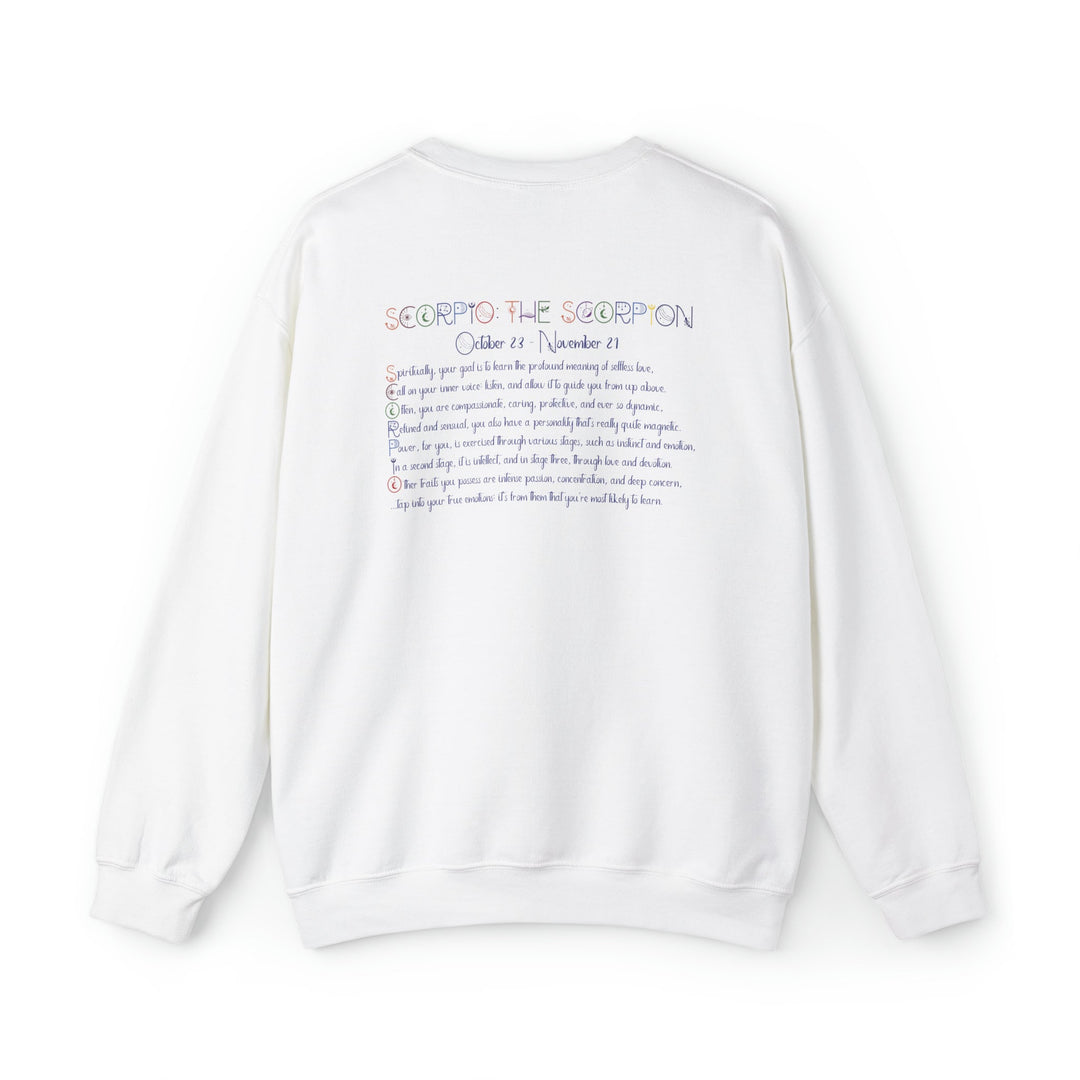 Astrology Sweatshirt with Acrostic Poem Spelling out "Scorpio". Great Birthday or Christmas Horoscope Sign Gift for Any Zodiac Lover.