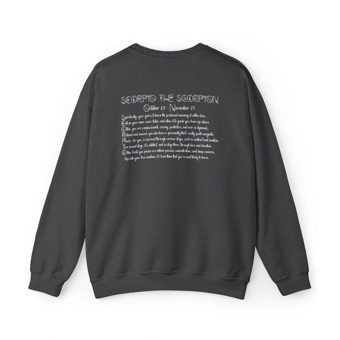 Astrology Sweatshirt with Acrostic Poem Spelling out "Scorpio". Great Birthday or Christmas Horoscope Sign Gift for Any Zodiac Lover.