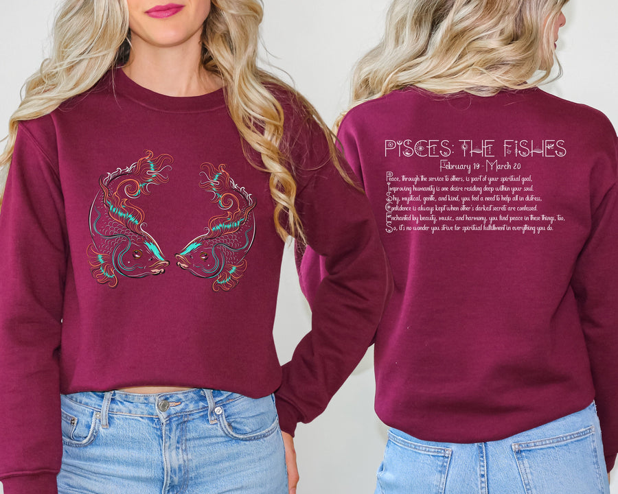 Astrology Sweatshirt with Acrostic Poem Spelling out "Pisces". Great Birthday or Christmas Horoscope Sign Gift for Any Zodiac Lover.