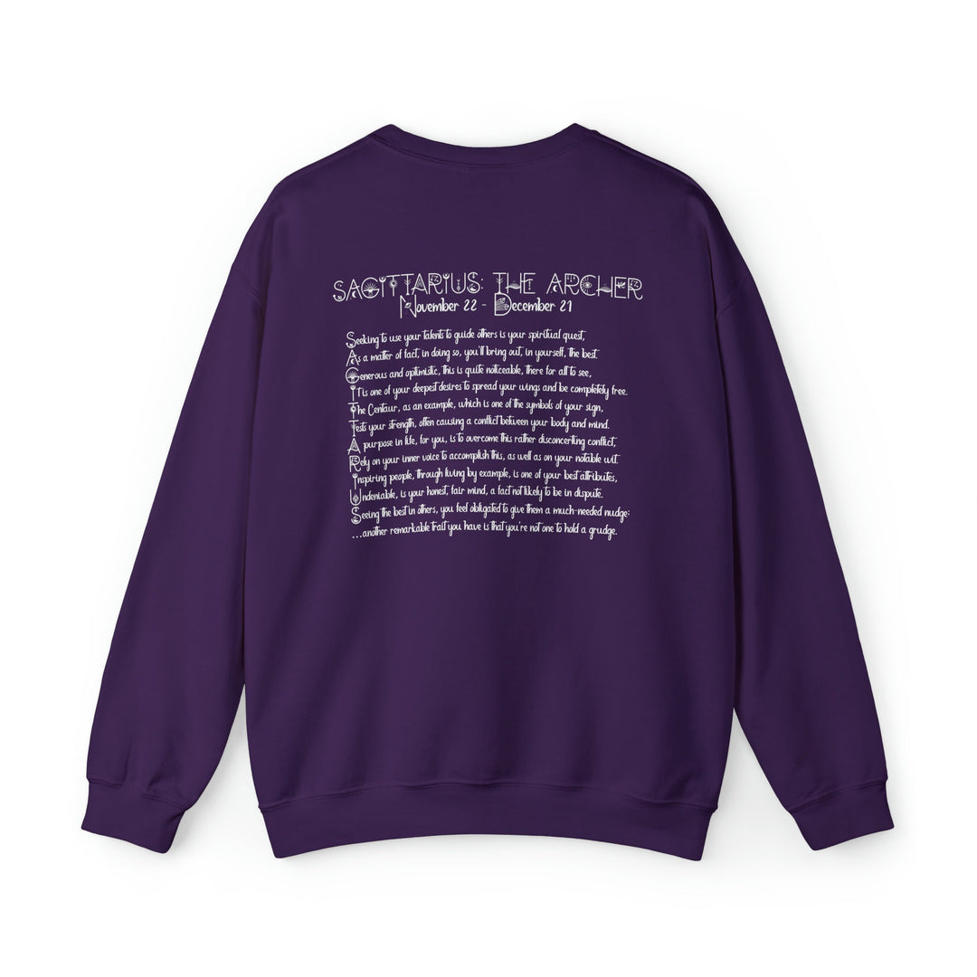 Astrology Sweatshirt with Acrostic Poem Spelling out "Sagittarius". Great Birthday or Christmas Horoscope Sign Gift for Any Zodiac Lover.