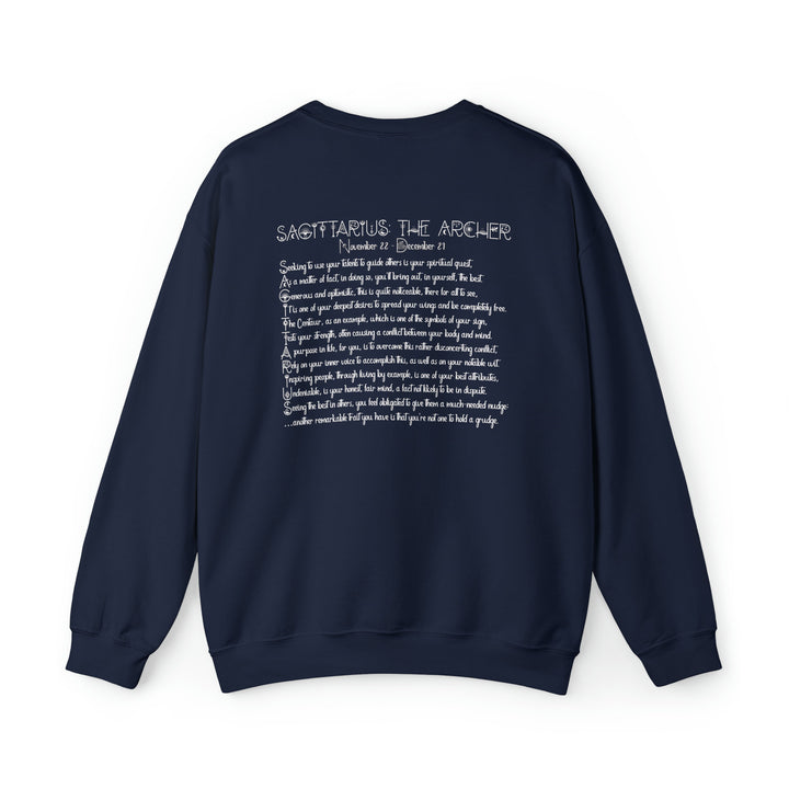 Astrology Sweatshirt with Acrostic Poem Spelling out "Sagittarius". Great Birthday or Christmas Horoscope Sign Gift for Any Zodiac Lover.