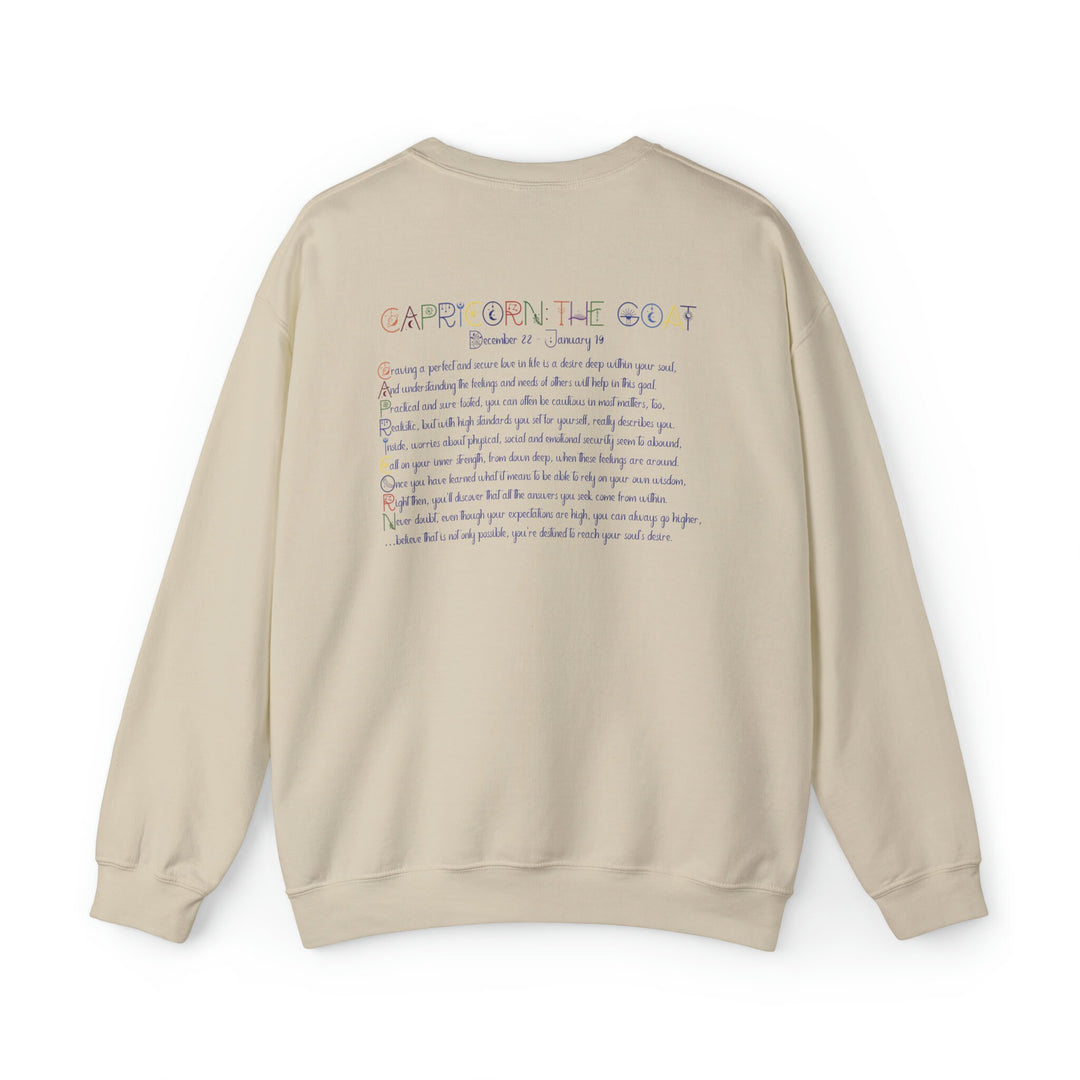 Astrology Sweatshirt with Acrostic Poem Spelling out "Capricorn". Great Birthday or Christmas Horoscope Sign Gift for Any Zodiac Lover.