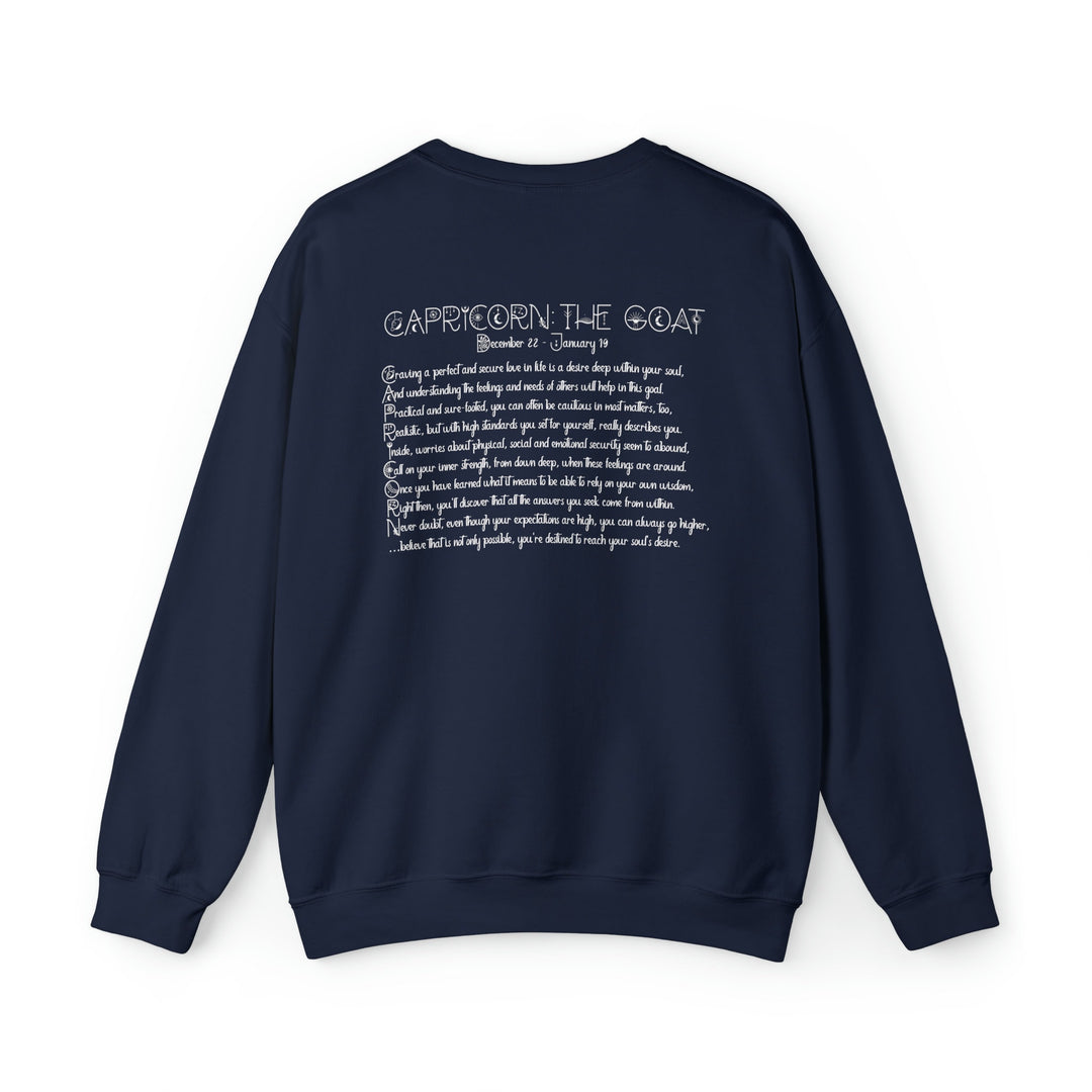 Astrology Sweatshirt with Acrostic Poem Spelling out "Capricorn". Great Birthday or Christmas Horoscope Sign Gift for Any Zodiac Lover.