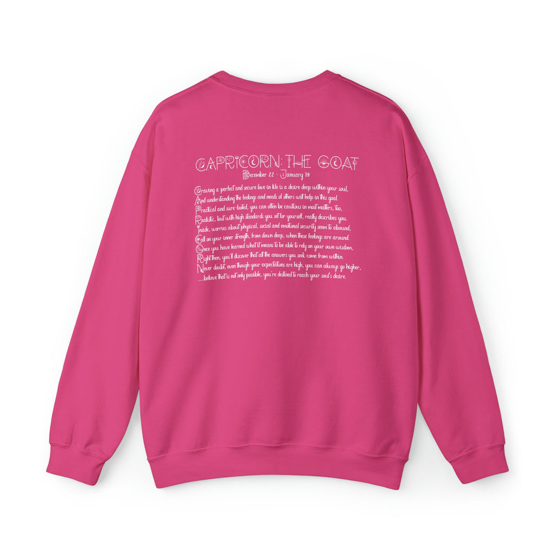 Astrology Sweatshirt with Acrostic Poem Spelling out "Capricorn". Great Birthday or Christmas Horoscope Sign Gift for Any Zodiac Lover.
