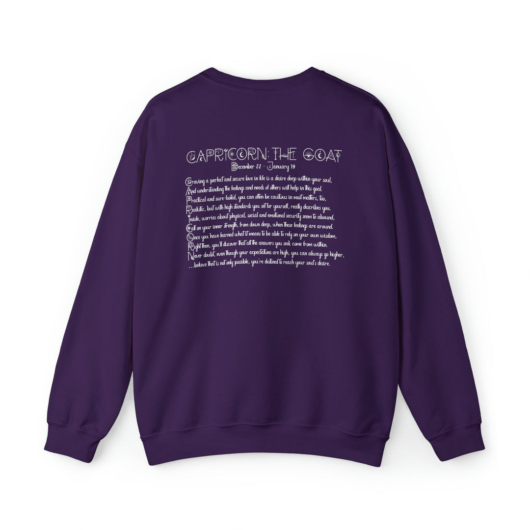 Astrology Sweatshirt with Acrostic Poem Spelling out "Capricorn". Great Birthday or Christmas Horoscope Sign Gift for Any Zodiac Lover.