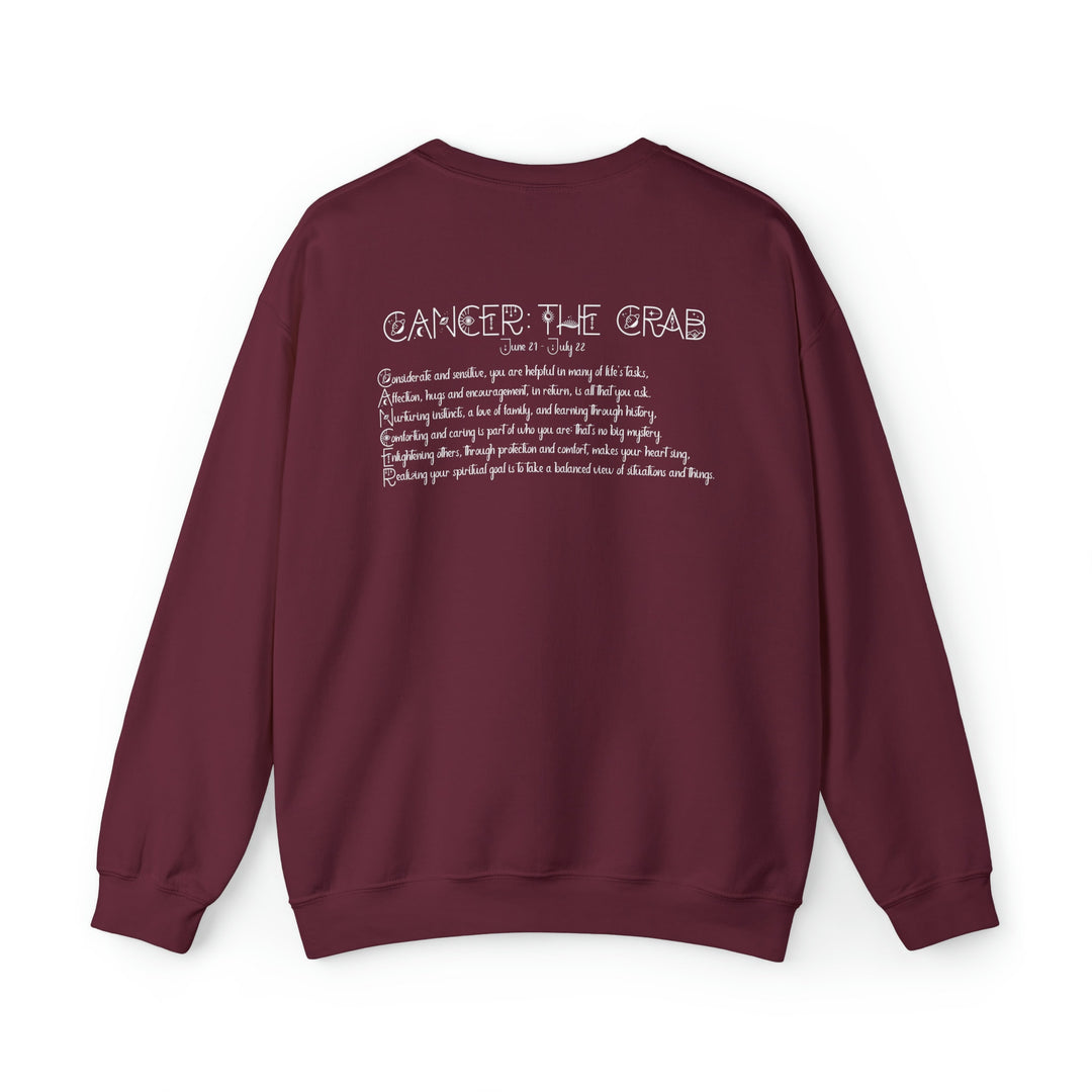 Astrology Sweatshirt with Acrostic Poem Spelling out "Cancer". Great Birthday or Christmas Horoscope Sign Gift for Any Zodiac Lover.